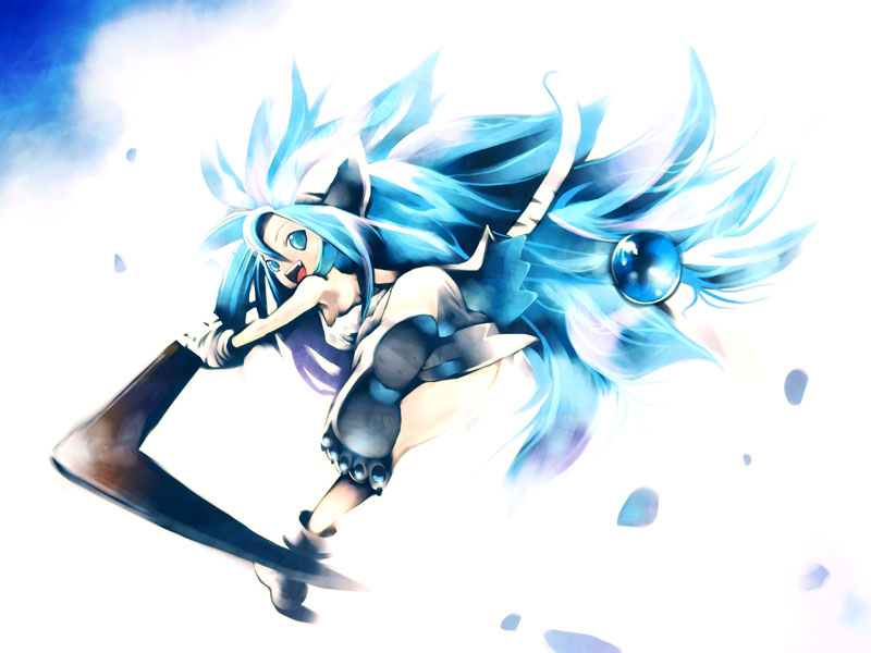 kei (keigarou), cham cham, samurai spirits, snk, 1girl, alternate color, animal ears, animal hands, blue hair, boomerang, female focus, gloves, paw gloves, paw shoes, shoes, solo, tail