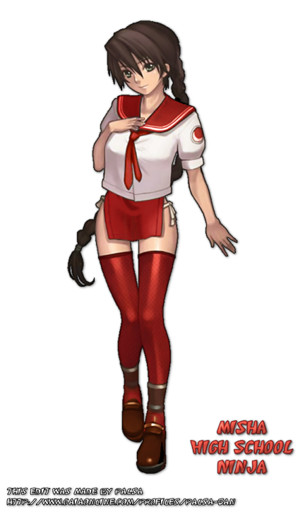 nagi ryou, misha arsellec lune, ar tonelico, ar tonelico i, gust, third-party edit, 00s, 1girl, female focus, ninja, school uniform, serafuku, solo, thighhighs