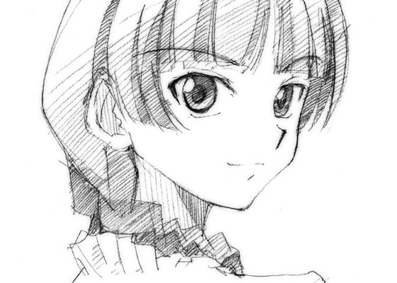 gofu, shimazu yoshino, maria-sama ga miteru, traditional media, 00s, greyscale, monochrome, sketch, solo