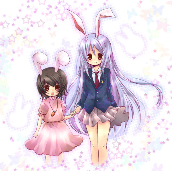 china (artist), inaba tewi, reisen udongein inaba, touhou, 2girls, animal ears, female focus, multiple girls, rabbit ears