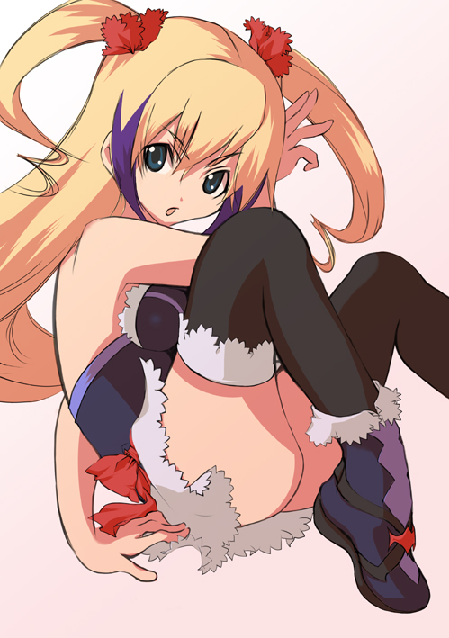 kobayashi tsuna, jacqueline baumgold, dragonaut, 00s, blonde hair, multicolored hair, ribbon, solo, thighhighs, twintails, two-tone hair