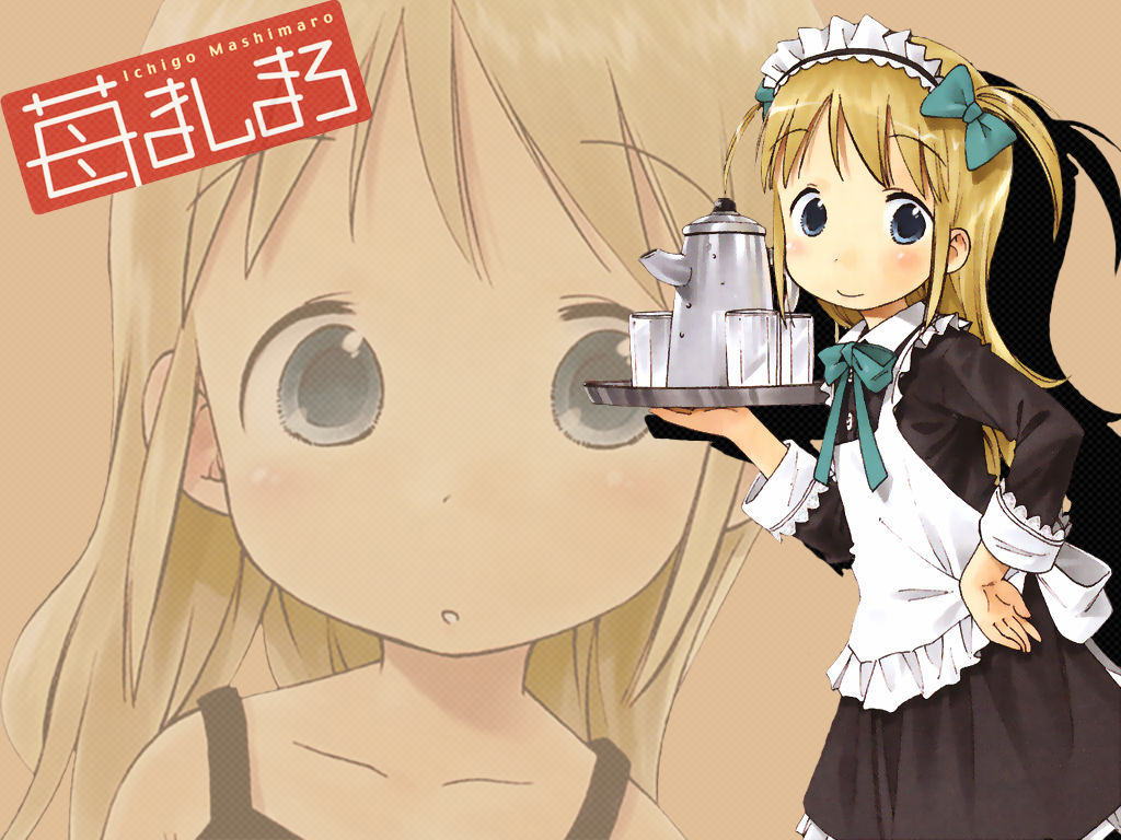 barasui, ana coppola, ichigo mashimaro, 1girl, blonde hair, blue eyes, child, female focus, maid, solo, waitress
