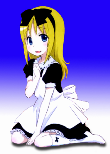 ana coppola, ichigo mashimaro, lowres, apron, blonde hair, blue eyes, bow, child, maid, maid apron, ribbon