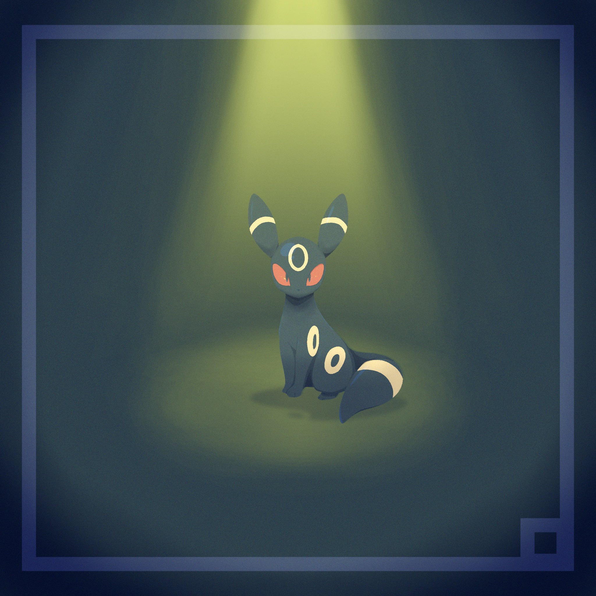 afuron, umbreon, nintendo, pokemon, commentary request, highres, full body, gen 2 pokemon, looking at viewer, no humans, pokemon (creature), pokemon focus, red eyes, sitting, solo, spotlight