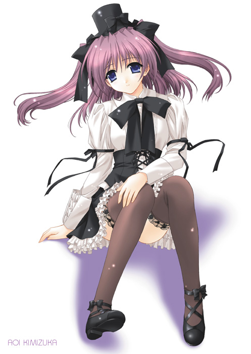 kimizuka aoi, tagme, blue eyes, goth fashion, hat, purple hair, solo, thighhighs