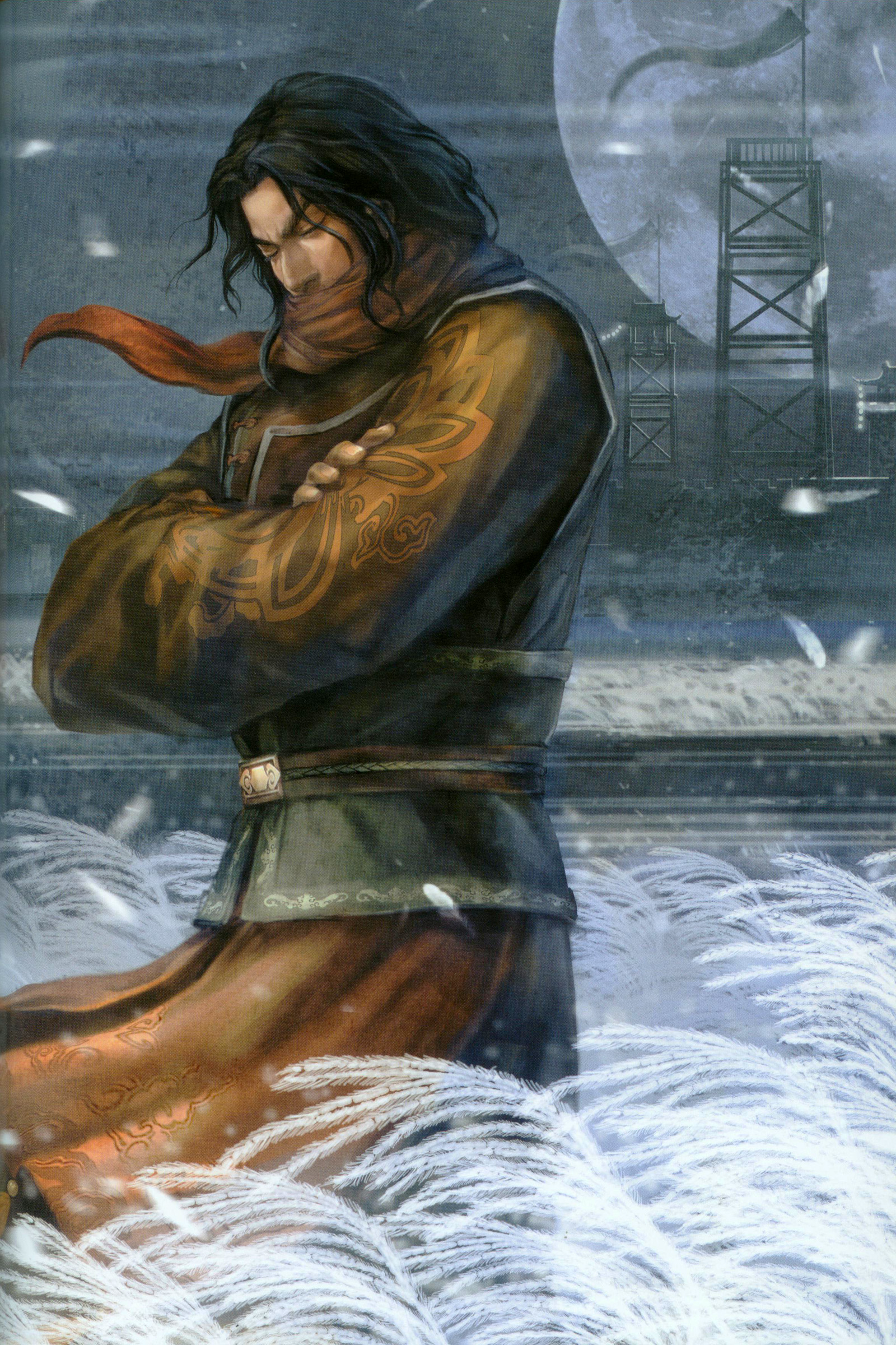 lu meng, shin sangoku musou, absurdres, highres, scan, 1boy, male focus, nature, outdoors, plant, sky, solo