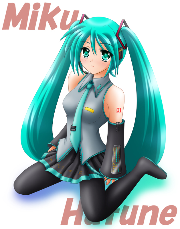 yamaguchi ugou, hatsune miku, vocaloid, 1girl, aqua hair, female focus, long hair, solo, thighhighs, twintails, very long hair