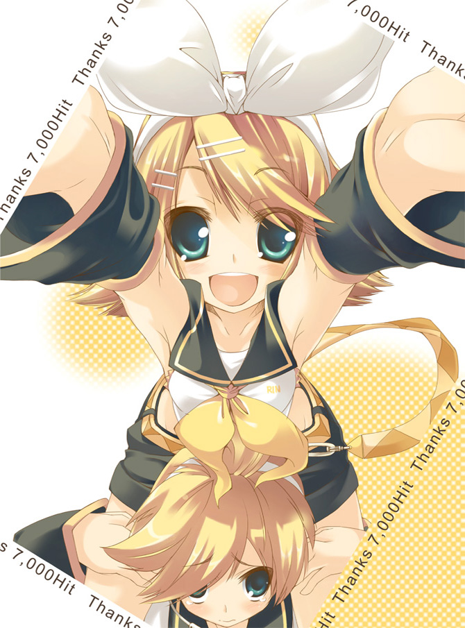 amanooni touri, kagamine len, kagamine rin, vocaloid, 1boy, 1girl, armpits, brother and sister, siblings, twins