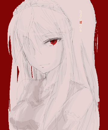 hime (kaibutsu oujo), kaibutsu oujo, lowres, 00s, monochrome, oekaki, red eyes