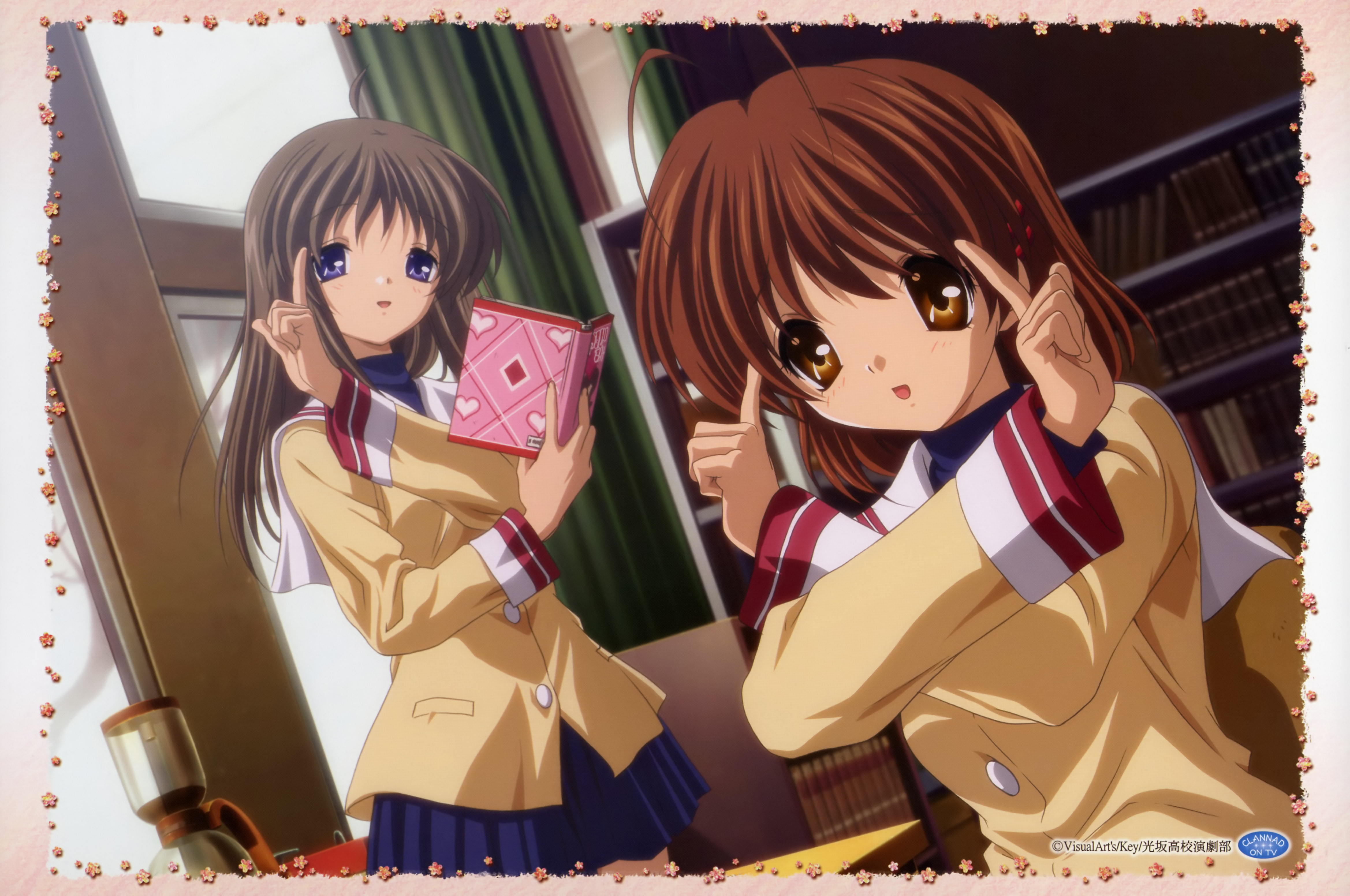 furukawa nagisa, miyazawa yukine, clannad, absurdres, highres, official art, 00s
