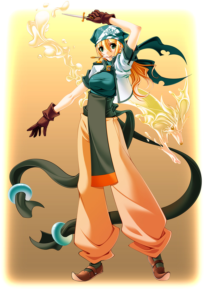 tagme, 1girl, blonde hair, female focus, green eyes, pirate, solo