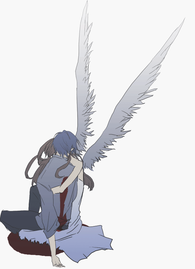 alphekka, juliet, juliet fiammatta ars de capulet, romeo, romeo candore de montague, romeo x juliet, spoilers, 00s, 1boy, 1girl, blood, blue hair, wings