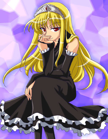 onyx (artist), hime (kaibutsu oujo), kaibutsu oujo, lowres, 00s, blonde hair, dress, gloves, red eyes, tiara