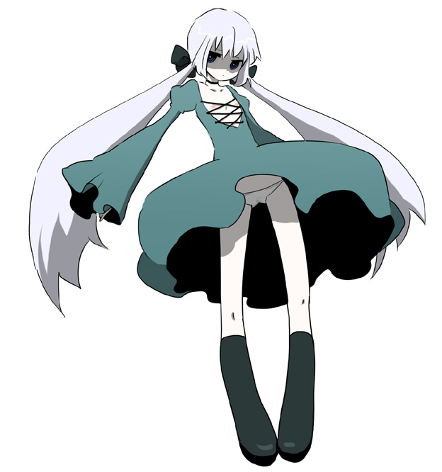 ica, inaka, bad id, bad pixiv id, clothes lift, dress, dress lift, flat chest, kneehighs, long hair, nipples, panties, socks, solo, twintails, underwear