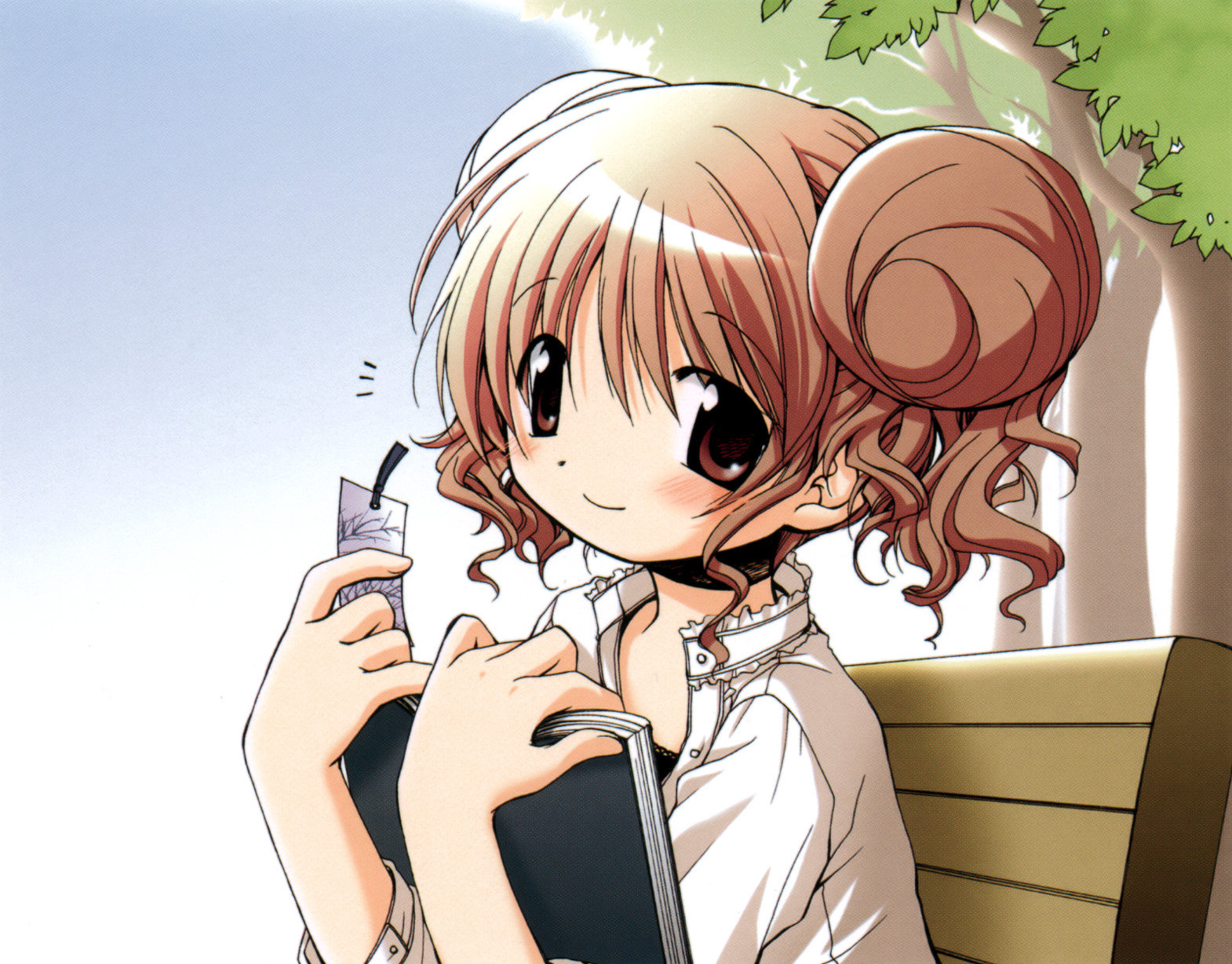 aoki ume, hiro (hidamari sketch), hidamari sketch, cropped, highres, 00s, book, solo