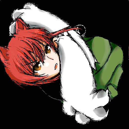 riza wildman, kaibutsu oujo, lowres, 00s, animal ears, animal hands, fang, oekaki, orange eyes, red hair, wolf ears