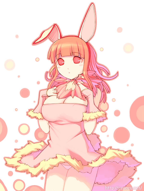 cruccu, 1girl, animal ears, breasts, cleavage, female focus, large breasts, panties, rabbit ears, solo, underwear