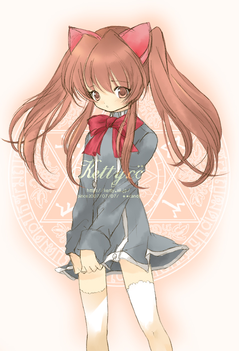 candy color, original, animal ears, brown eyes, brown hair, cat ears, solo, thighhighs, zettai ryouiki