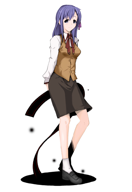 tsukiyo rei, matou sakura, fate/stay night, fate (series), 00s, 1girl, black shoes, female focus, homurabara academy school uniform, school uniform, serafuku, shoes, solo