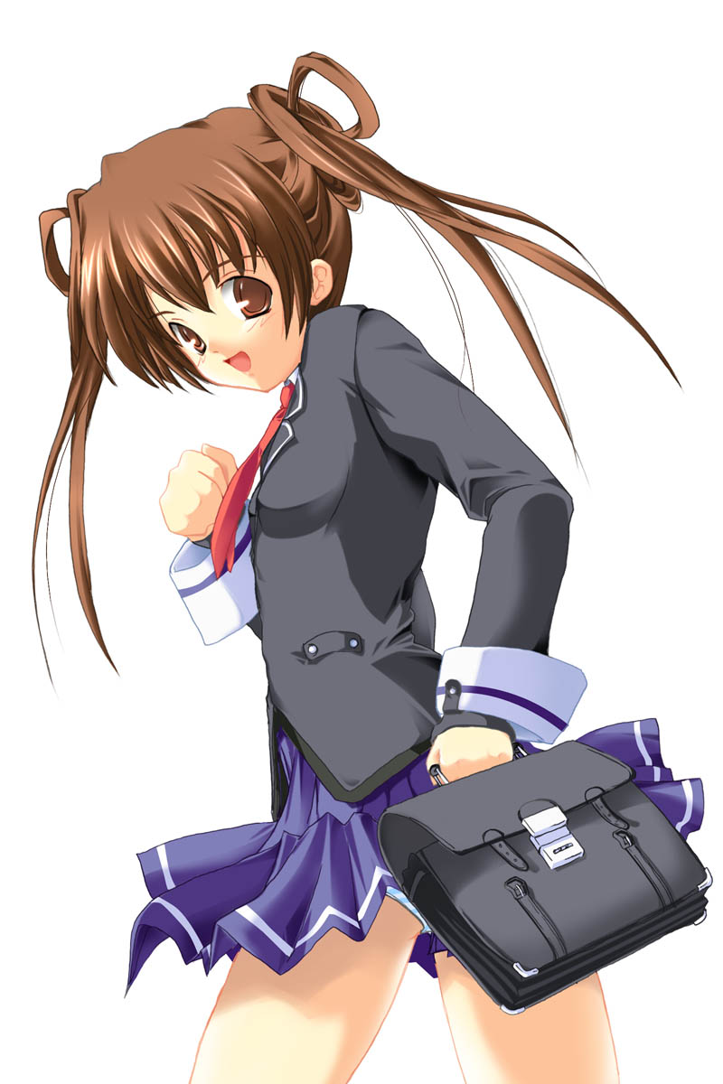 soba (saz), highres, brown eyes, brown hair, school uniform, serafuku, skirt, solo