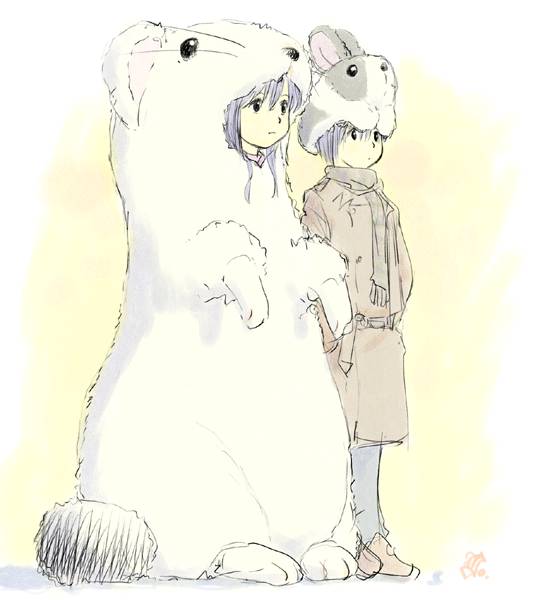 tagme, blue hair, costume, ermine, rabbit, scarf, weasel