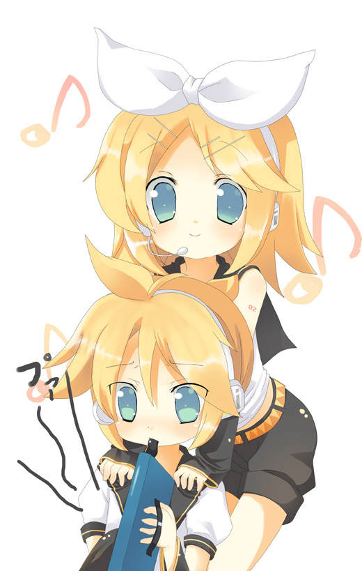 omiso, omiso (omiso), kagamine len, kagamine rin, vocaloid, 1boy, 1girl, brother and sister, instrument, keyboard (instrument), melodica, siblings, twins