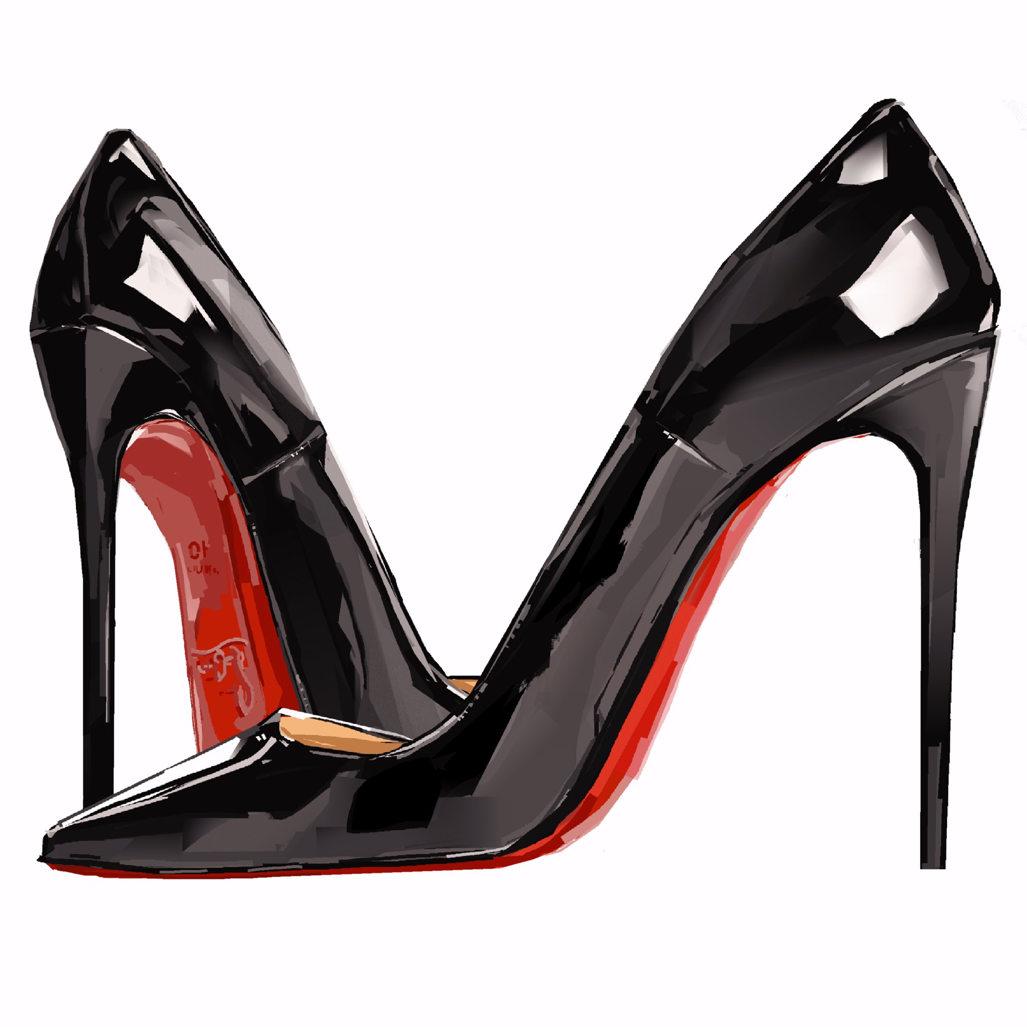 junbuug, original, commentary, commission, english commentary, highres, black theme, close-up, from side, high heels, no humans, painterly, shoes, simple background, still life, white background
