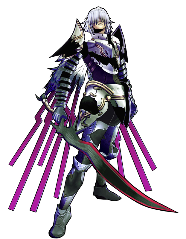 azure balmung, .hack//, .hack//g.u., .hack//roots, bandai, cyber connect 2, 00s, 1boy, armor, knight, male focus, no eyes, scar, solo, stitches, sword, weapon, white hair, wings
