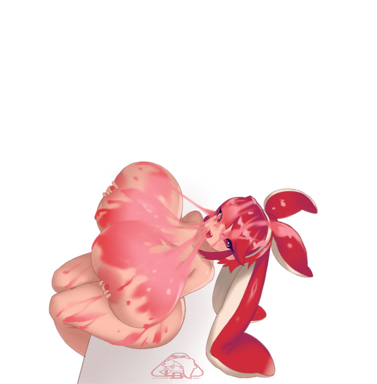 little blood, original, breasts, chewing gum, completely nude, huge breasts, nude, red eyes, red hair, tentacle hair