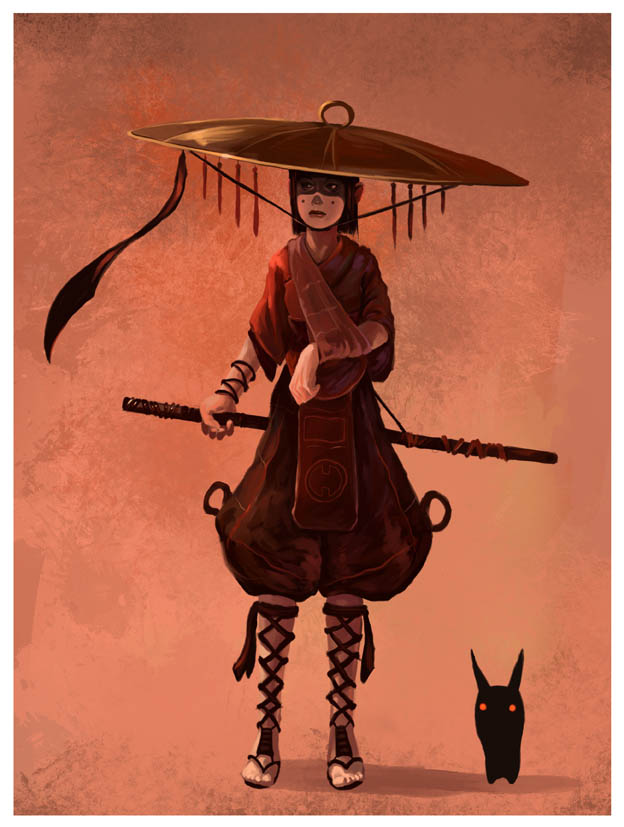 1girl, female focus, hat, jingasa, katana, samurai, solo, sword, weapon