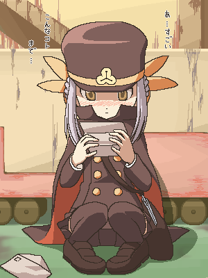 awa, fumika, shigofumi, silver hair, lowres, 00s, bag, blush, hat, jaggy lines, oekaki, satchel, shako cap, solo, thighhighs