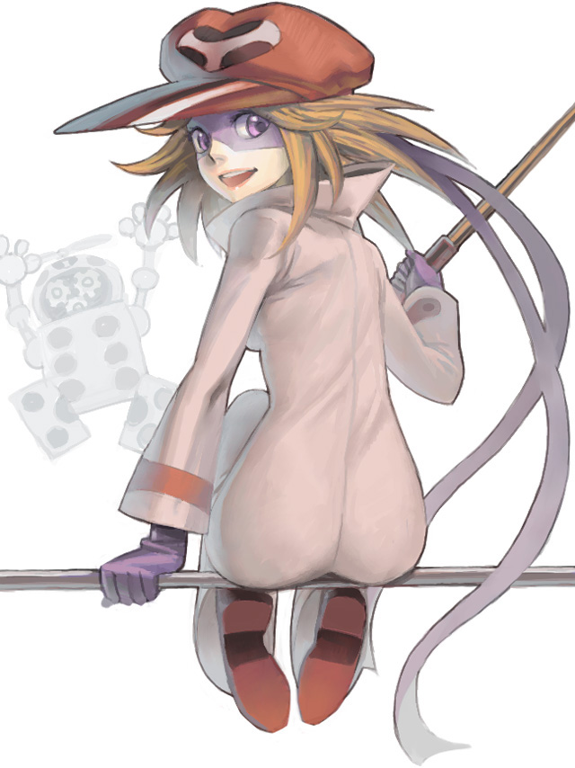 murakami hisashi, ai-chan, kaminari ai, omotchama, tatsunoko production, time bokan (series), yatterman, 1girl, ass, bodysuit, boots, female focus, gloves, hat, mask, purple eyes, solo