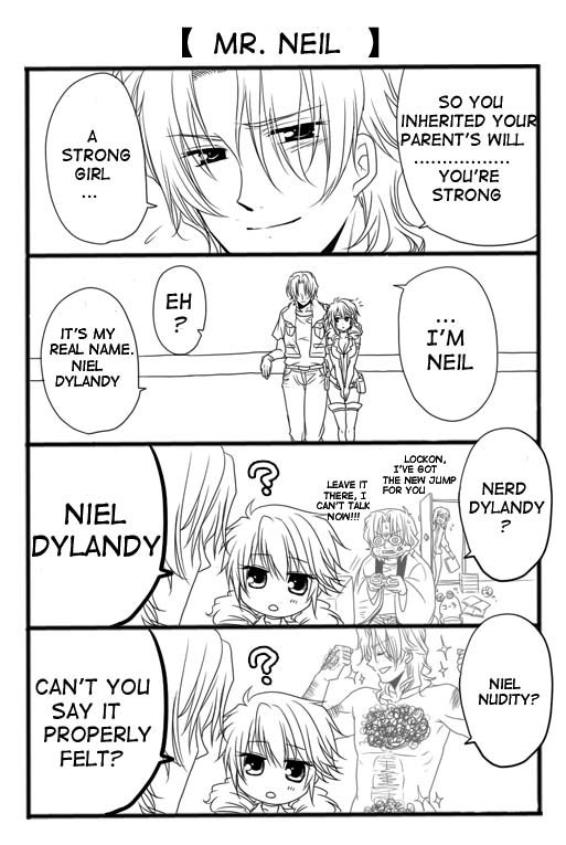 feldt grace, lockon stratos, gundam, gundam 00, hard-translated, third-party edit, translated, 00s, 4koma, comic, english text, greyscale, monochrome