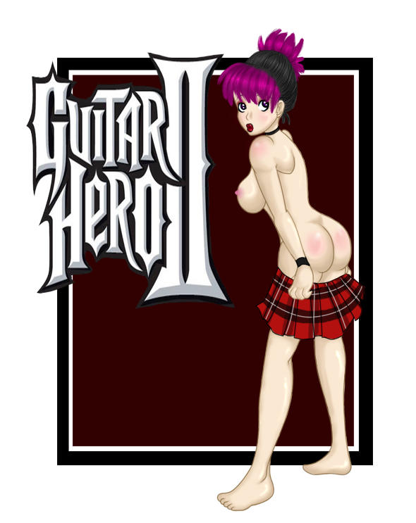 judy nails, guitar hero, ass, blush, breasts, feet, lipstick, makeup, purple hair, skirt, surprised