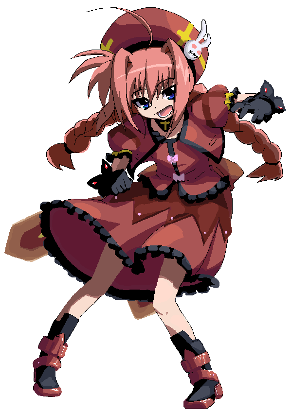 vita (nanoha), lyrical nanoha, mahou shoujo lyrical nanoha, mahou shoujo lyrical nanoha a's, 00s, braid, dancing, happy, oekaki, solo, twin braids