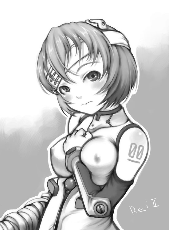 neyuki rei, ayanami rei, neon genesis evangelion, tagme, greyscale, interface headset (evangelion), mecha pilot suit, monochrome, plugsuit (evangelion), solo