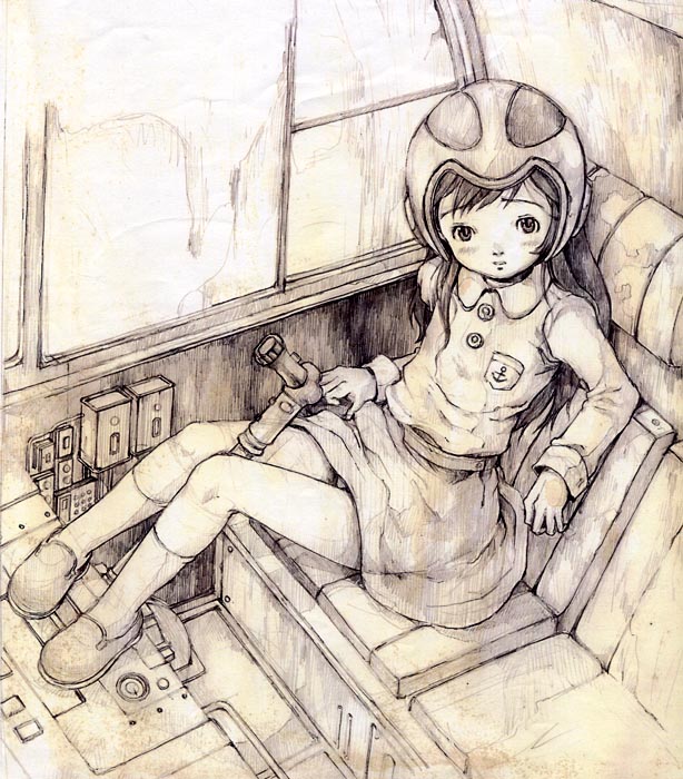 miura yasuto, tagme, 1girl, female focus, long hair, looking at viewer, monochrome, solo
