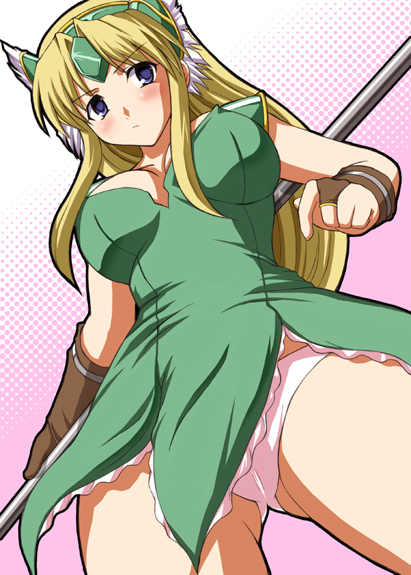 akino hamo, riesz, seiken densetsu, seiken densetsu 3, bad id, 1girl, blonde hair, blue eyes, blush, breasts, female focus, large breasts, panties, pantyshot, solo, underwear