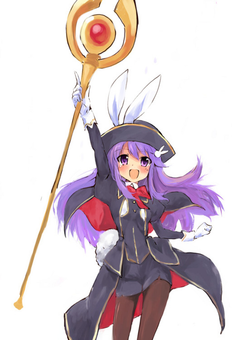 u (the unko), watarase jun, happiness!, 00s, 1boy, crossdressing, crossdressing (mtf), magical girl, male focus, pantyhose, purple eyes, purple hair, solo, staff, trap