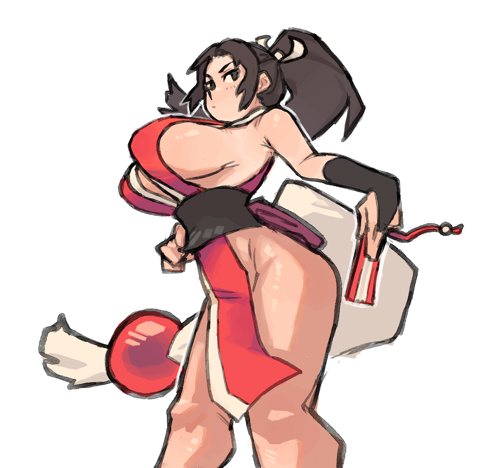 shiranui mai, fatal fury, snk, the king of fighters, 1girl, breasts, large breasts, long hair, ponytail, sideboob