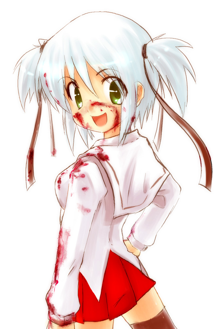 mitsukai dokuro, bokusatsu tenshi dokuro-chan, 00s, blood, school uniform, serafuku, solo, thighhighs