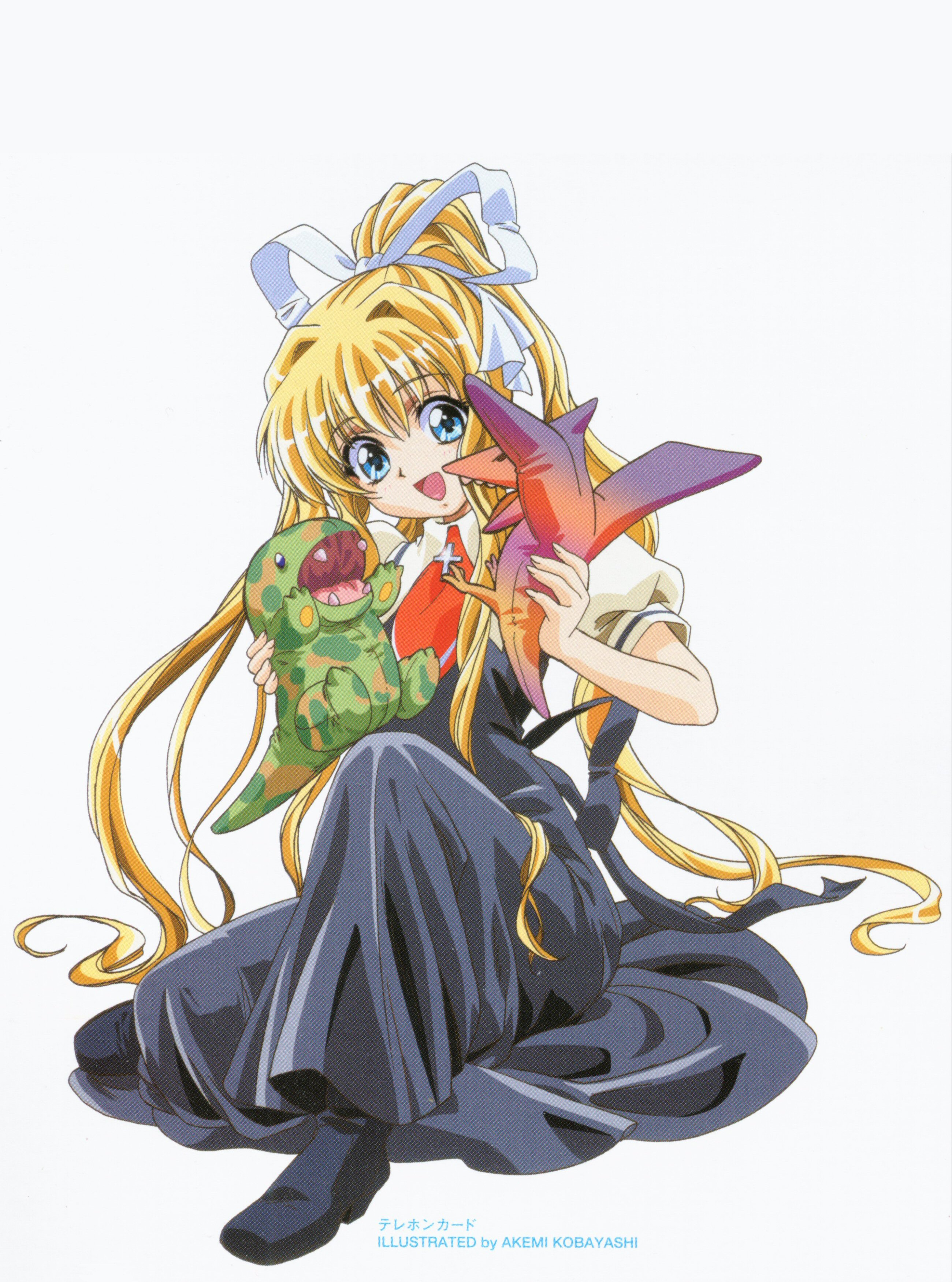 kobayashi akemi, kamio misuzu, air (visual novel), absurdres, highres, official art, 00s, blonde hair, blue eyes, doll, gao, long hair, solo, very long hair