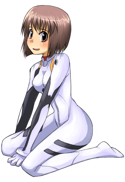 rison, ayanami rei, hagiwara yukiho, idolmaster, idolmaster (classic), idolmaster 1, neon genesis evangelion, 1girl, ayanami rei (cosplay), cosplay, female focus, mecha pilot suit, parody, plugsuit (cosplay), plugsuit (evangelion), short hair, simple background, solo