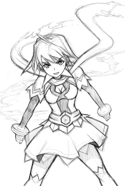 rison, tokiha mai, my-otome, 00s, 1girl, breasts, cleavage, female focus, greyscale, large breasts, monochrome, scarf, sketch, solo, thighhighs, zettai ryouiki