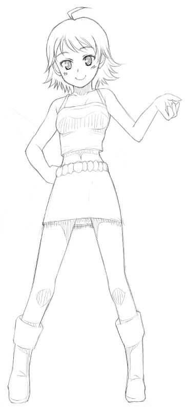 rison, awakened miki, hoshii miki, idolmaster, idolmaster (classic), idolmaster 1, 00s, 1girl, ahoge, female focus, greyscale, midriff, monochrome, smile, solo