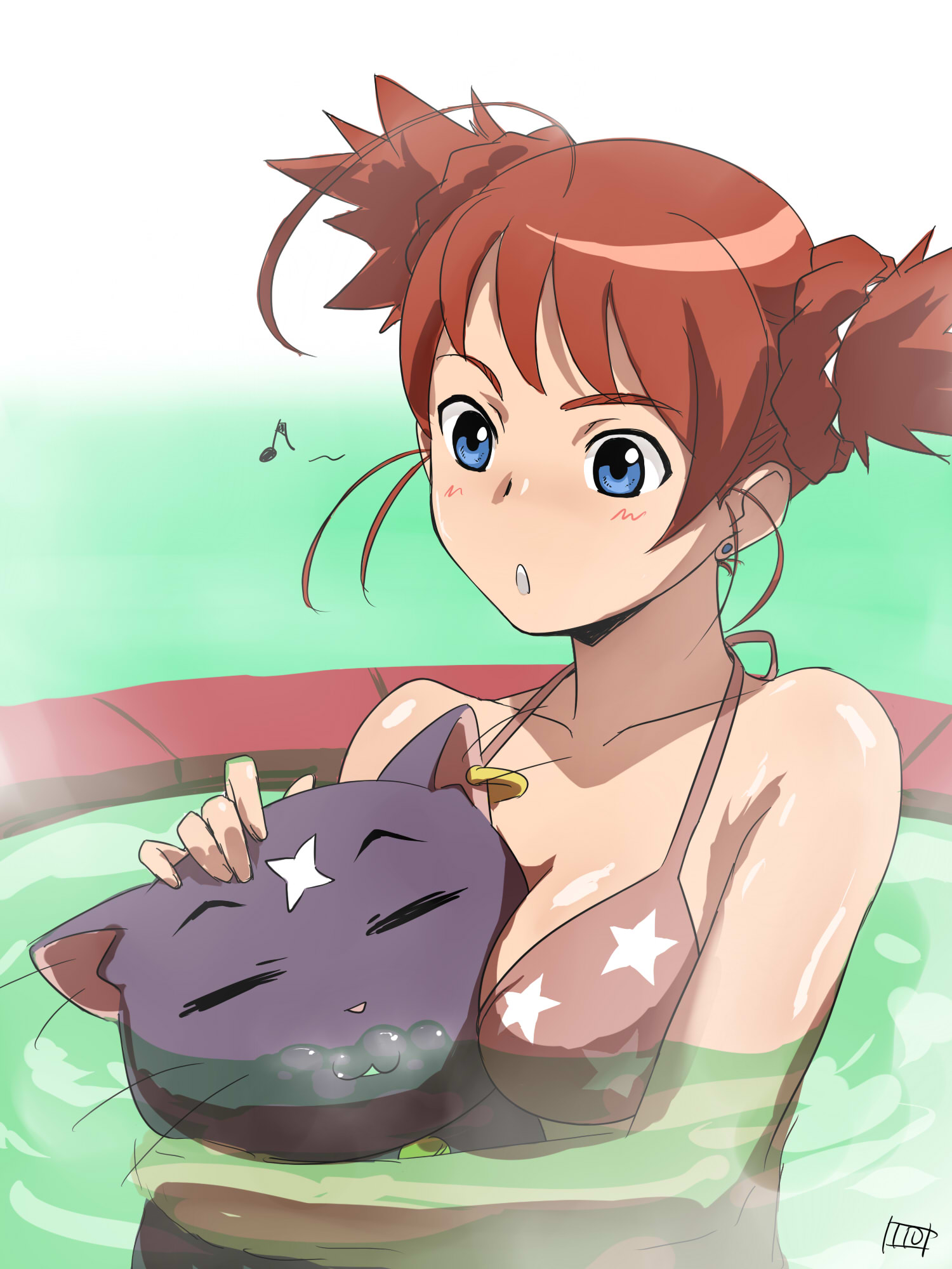 itou yuuji, arika yumemiya, mikoto (my-otome), my-otome, highres, 00s, 1girl, alternate hairstyle, bikini, female focus, print bikini, solo, star (symbol), star print, swimsuit