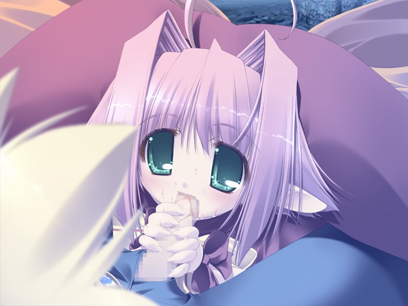 oono tetsuya, fel, hyaweh, prism ark, game cg, 00s, 1boy, 1girl, blurry, censored, depth of field, fellatio, fingernails, hair intakes, handjob, hetero, long fingernails, mosaic censoring, oral, outdoors, penis, pink hair, pointy ears, sharp fingernails, two-handed handjob