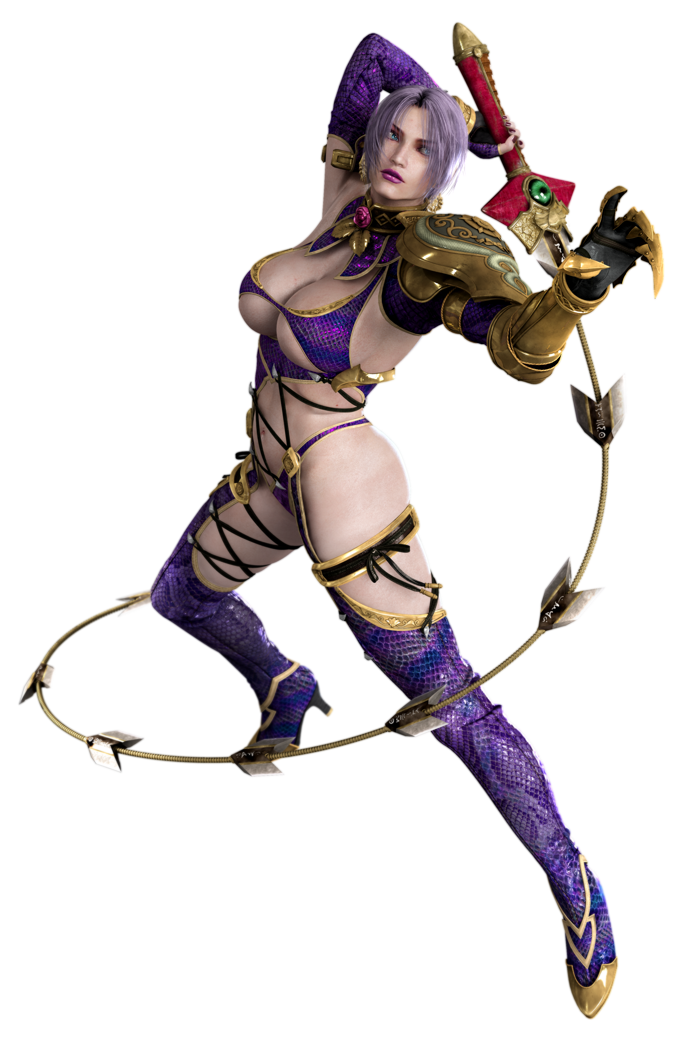 isabella valentine, soul calibur, soulcalibur, soulcalibur iv, absurdres, highres, official art, 1girl, 3d, breasts, cleavage, female focus, huge breasts, purple hair, solo, underboob
