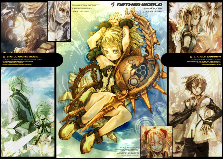 asai genji, original, 2girls, 5boys, blonde hair, dress, multiple boys, multiple girls
