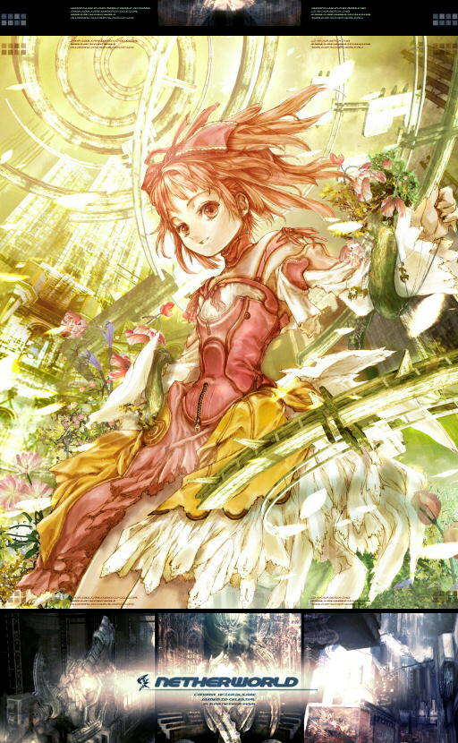 asai genji, 1girl, dress, female focus, flower, hair ribbon, ribbon, solo